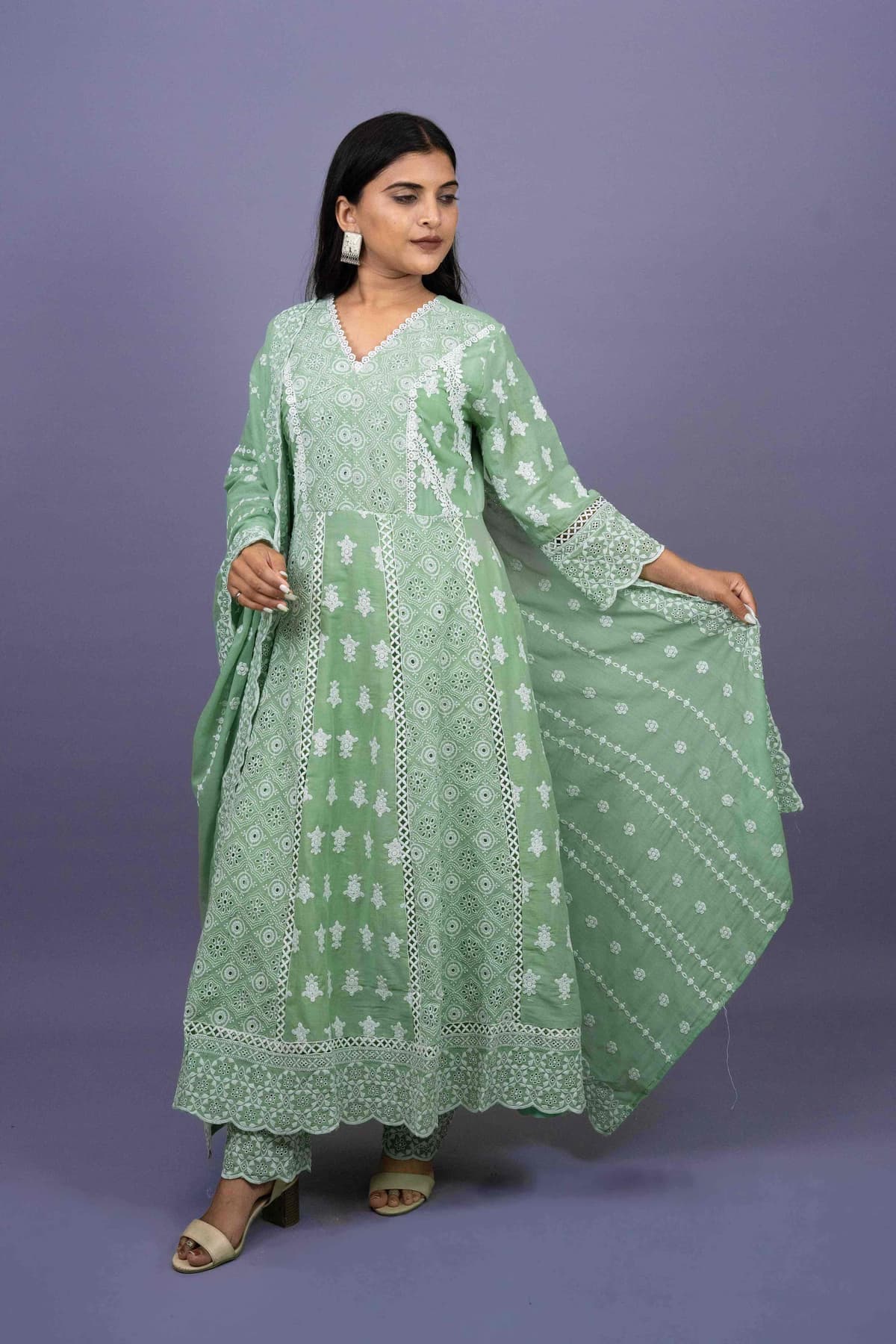 Blush Green Festive Mal Cotton Anarkali Set